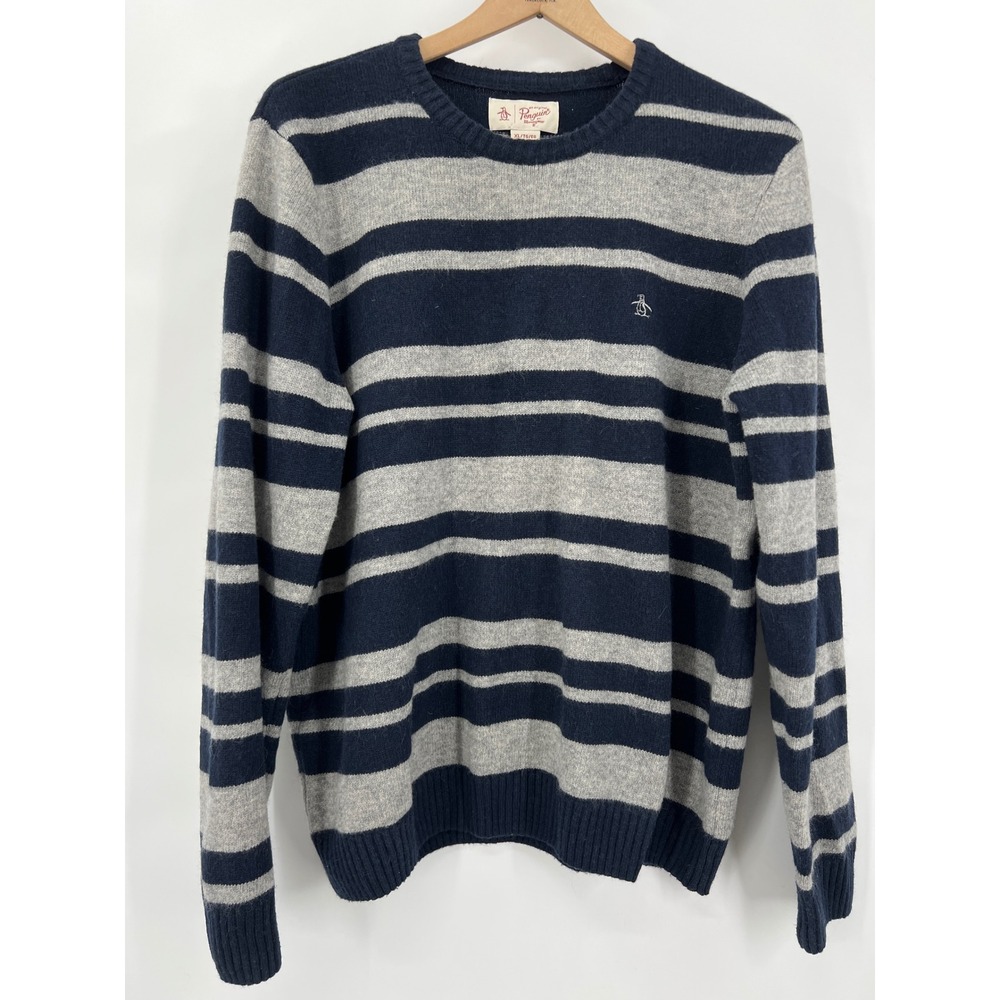 Original Penguin Wool Blend Striped‎ Sweater Navy Grey XL Mens Womens Fisherman